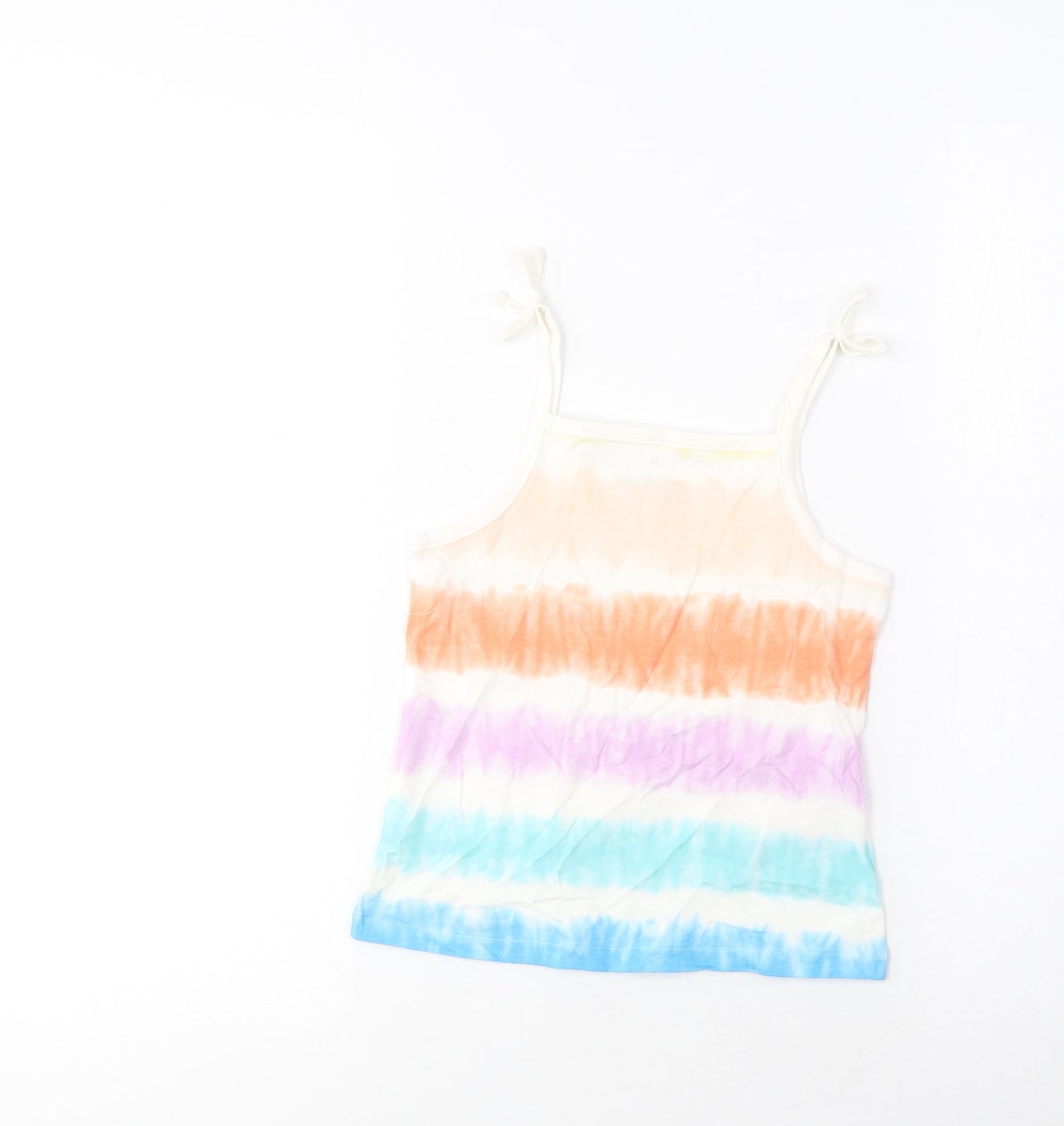 Marks and Spencer Girls Multicoloured Striped Cotton Cropped Tank Size 4-5 Years Square Neck Pullover