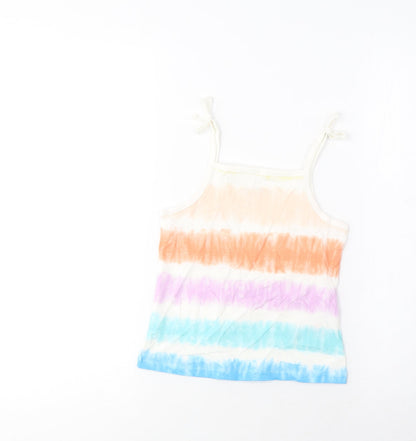 Marks and Spencer Girls Multicoloured Striped Cotton Cropped Tank Size 4-5 Years Square Neck Pullover