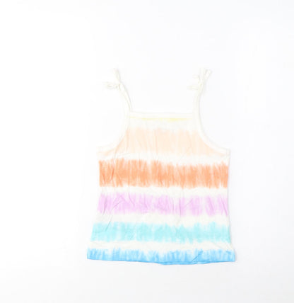 Marks and Spencer Girls Multicoloured Striped Cotton Cropped Tank Size 4-5 Years Square Neck Pullover