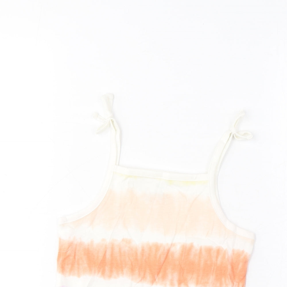 Marks and Spencer Girls Multicoloured Striped Cotton Cropped Tank Size 4-5 Years Square Neck Pullover