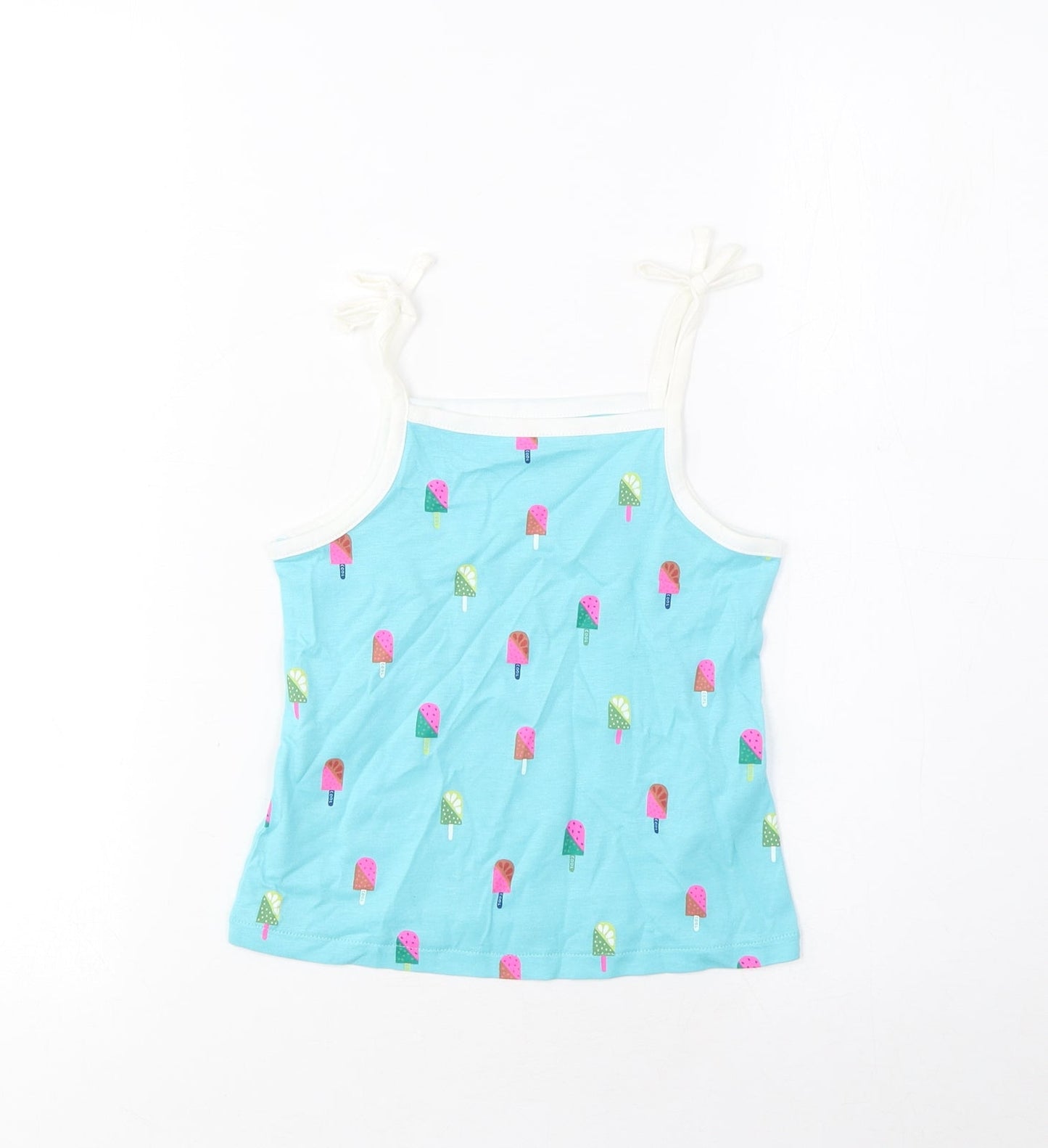 Marks and Spencer Girls Blue Geometric Cotton Cropped Tank Size 3-4 Years Square Neck Pullover