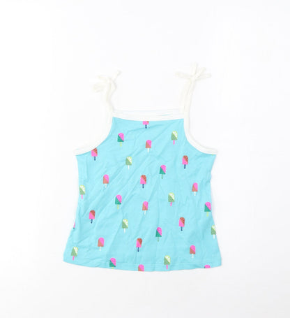 Marks and Spencer Girls Blue Geometric Cotton Cropped Tank Size 3-4 Years Square Neck Pullover