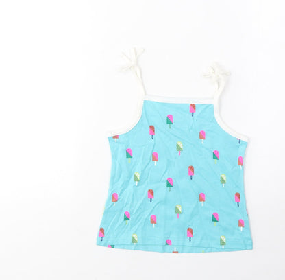 Marks and Spencer Girls Blue Geometric Cotton Cropped Tank Size 3-4 Years Square Neck Pullover