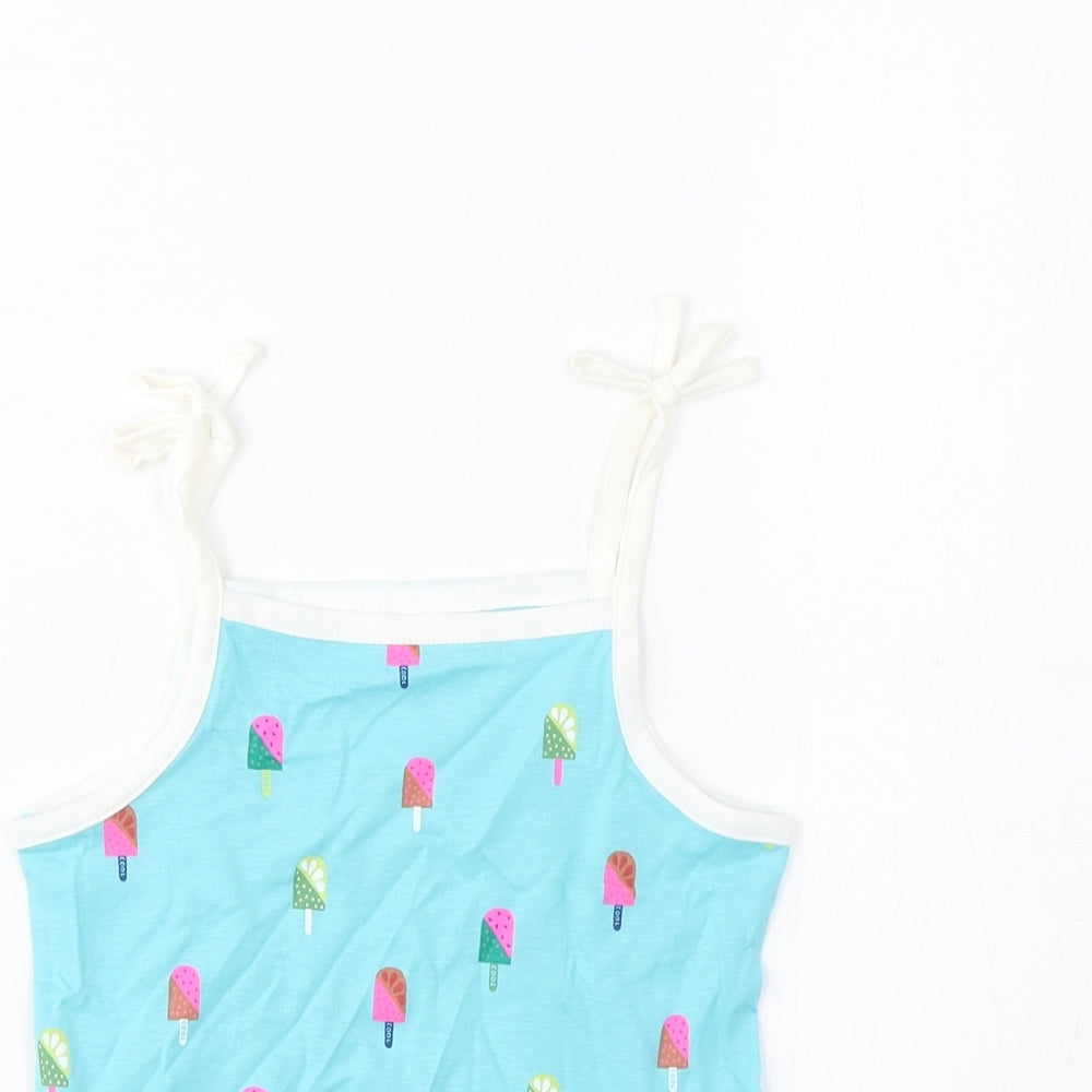 Marks and Spencer Girls Blue Geometric Cotton Cropped Tank Size 3-4 Years Square Neck Pullover