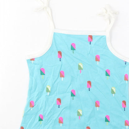 Marks and Spencer Girls Blue Geometric Cotton Cropped Tank Size 3-4 Years Square Neck Pullover