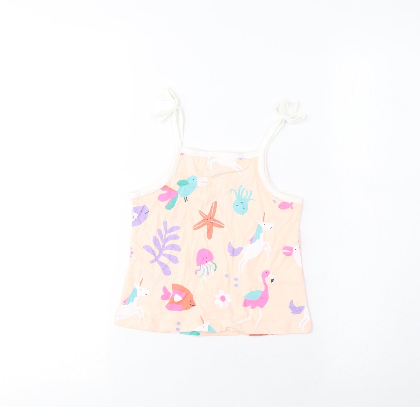 Marks and Spencer Girls Multicoloured Geometric Cotton Cropped Tank Size 2-3 Years Square Neck Pullover