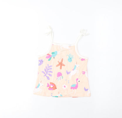 Marks and Spencer Girls Multicoloured Geometric Cotton Cropped Tank Size 2-3 Years Square Neck Pullover