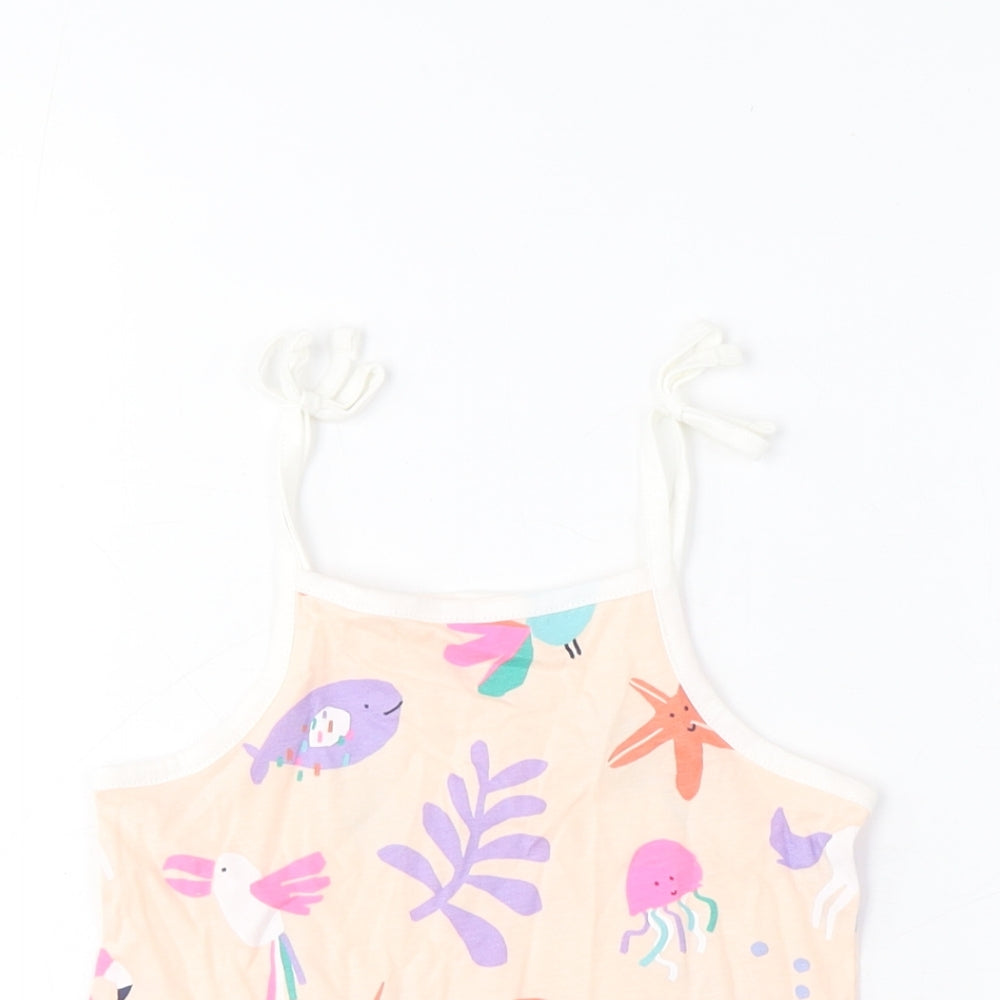 Marks and Spencer Girls Multicoloured Geometric Cotton Cropped Tank Size 2-3 Years Square Neck Pullover