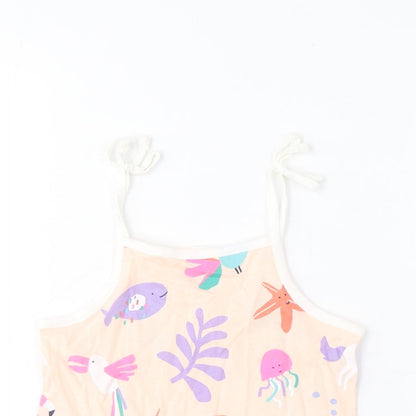 Marks and Spencer Girls Multicoloured Geometric Cotton Cropped Tank Size 2-3 Years Square Neck Pullover