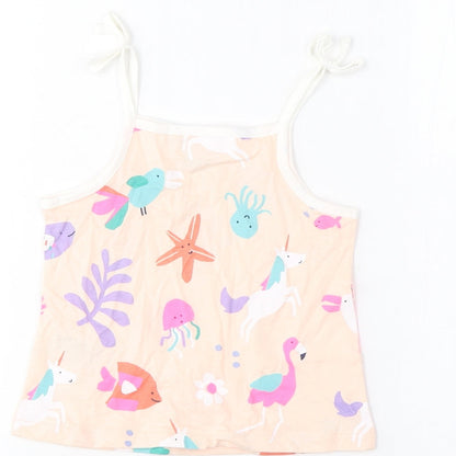 Marks and Spencer Girls Multicoloured Geometric Cotton Cropped Tank Size 2-3 Years Square Neck Pullover