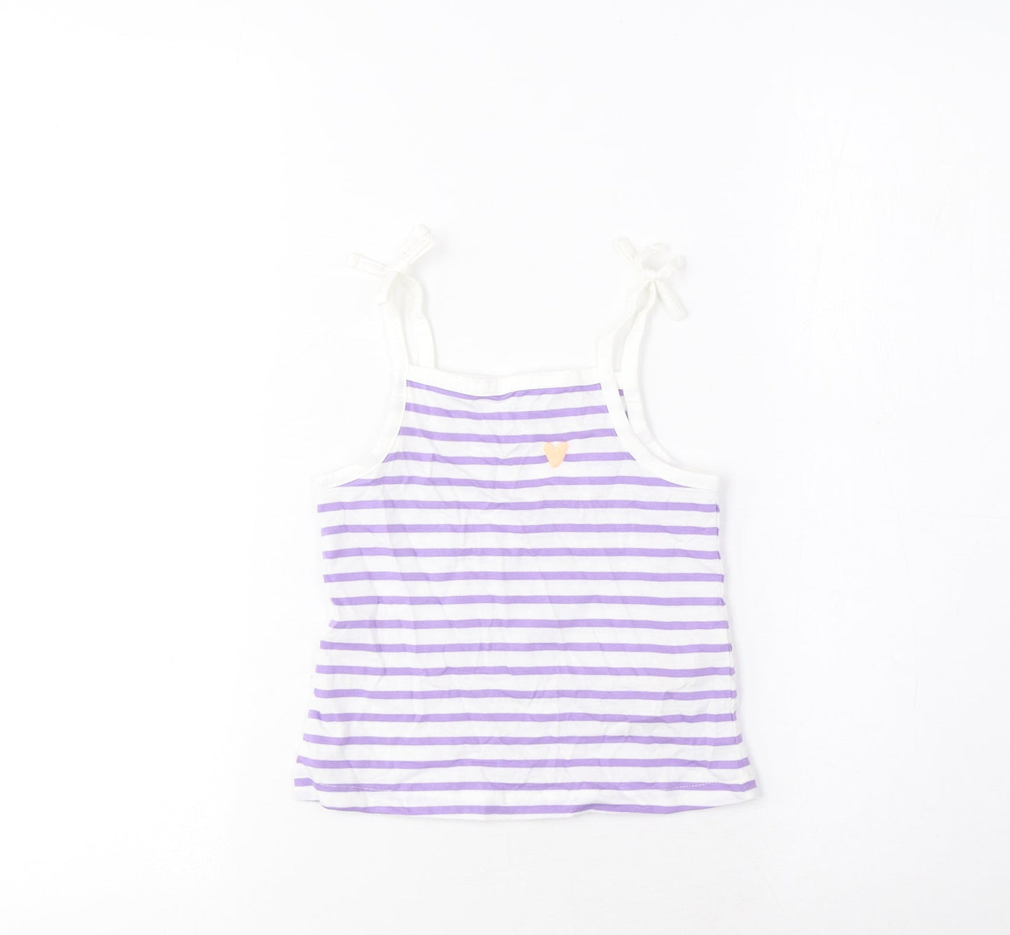 Marks and Spencer Girls Purple Striped Cotton Cropped Tank Size 2-3 Years Square Neck Pullover - Embroidered, Heart