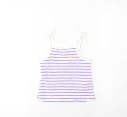 Marks and Spencer Girls Purple Striped Cotton Cropped Tank Size 2-3 Years Square Neck Pullover - Embroidered, Heart