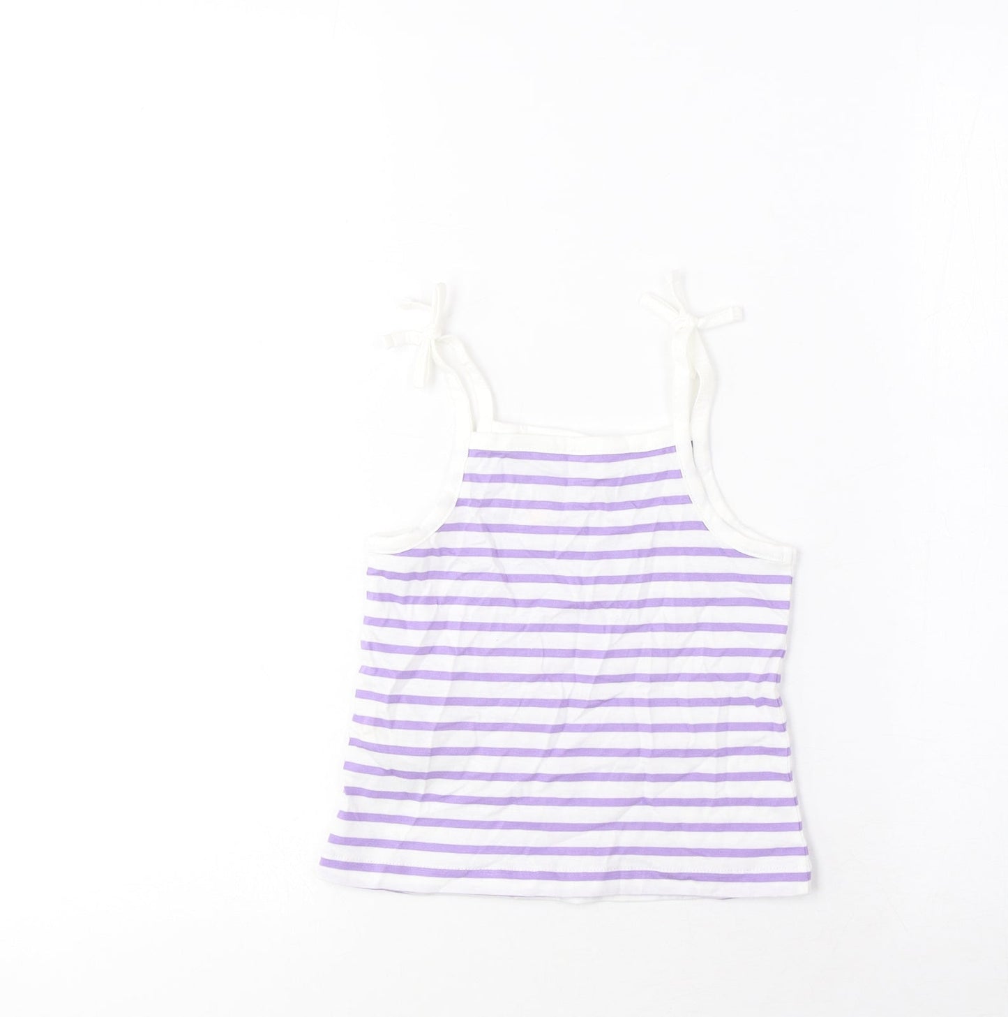 Marks and Spencer Girls Purple Striped Cotton Cropped Tank Size 2-3 Years Square Neck Pullover - Embroidered, Heart
