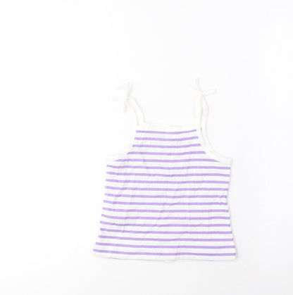Marks and Spencer Girls Purple Striped Cotton Cropped Tank Size 2-3 Years Square Neck Pullover - Embroidered, Heart