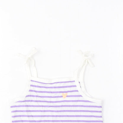 Marks and Spencer Girls Purple Striped Cotton Cropped Tank Size 2-3 Years Square Neck Pullover - Embroidered, Heart