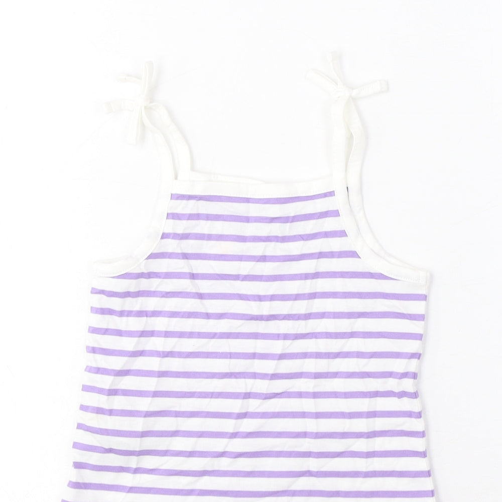 Marks and Spencer Girls Purple Striped Cotton Cropped Tank Size 2-3 Years Square Neck Pullover - Embroidered, Heart