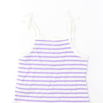 Marks and Spencer Girls Purple Striped Cotton Cropped Tank Size 2-3 Years Square Neck Pullover - Embroidered, Heart
