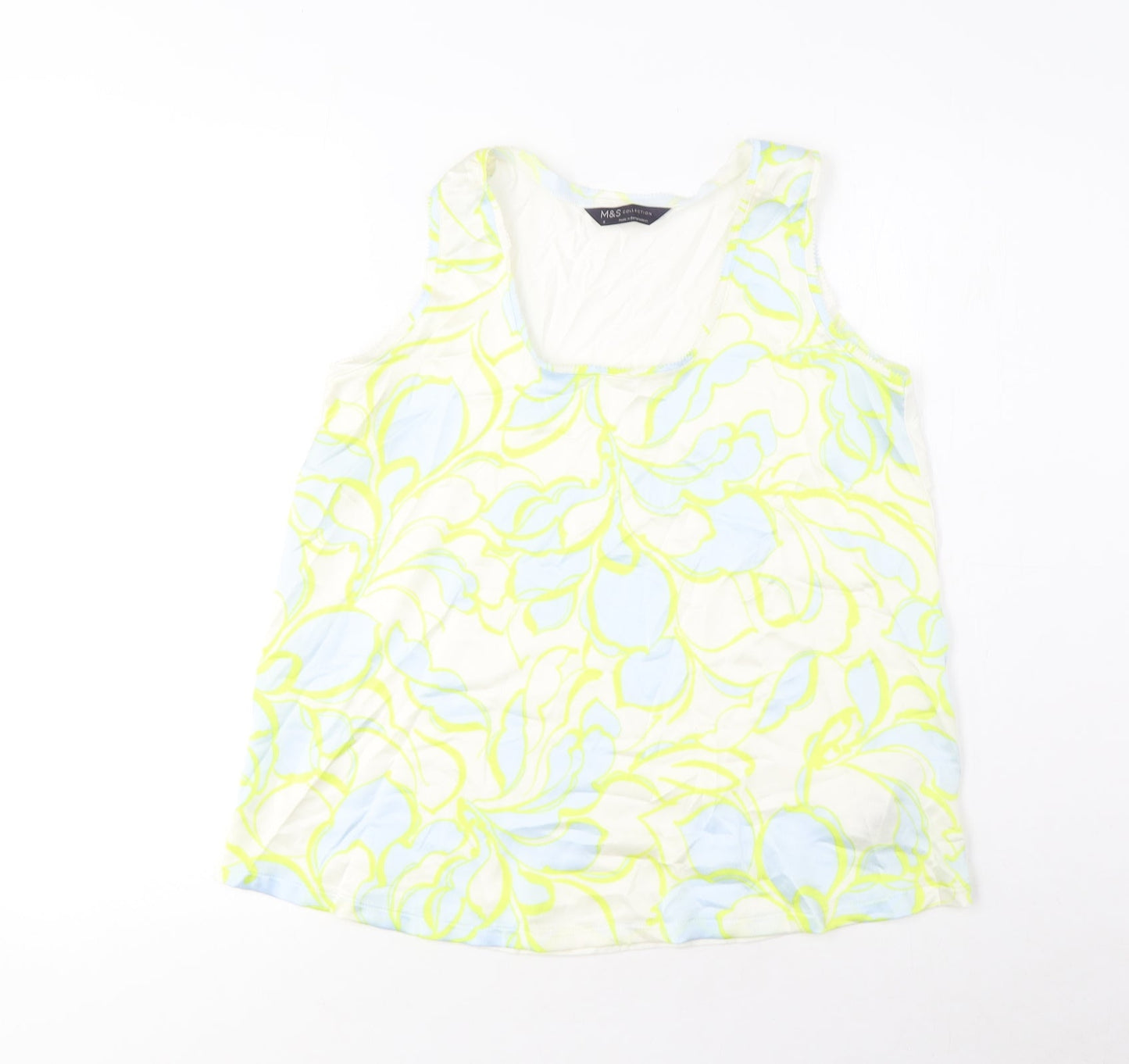 Marks and Spencer Womens Multicoloured Geometric Polyester Basic T-Shirt Size 6 Scoop Neck