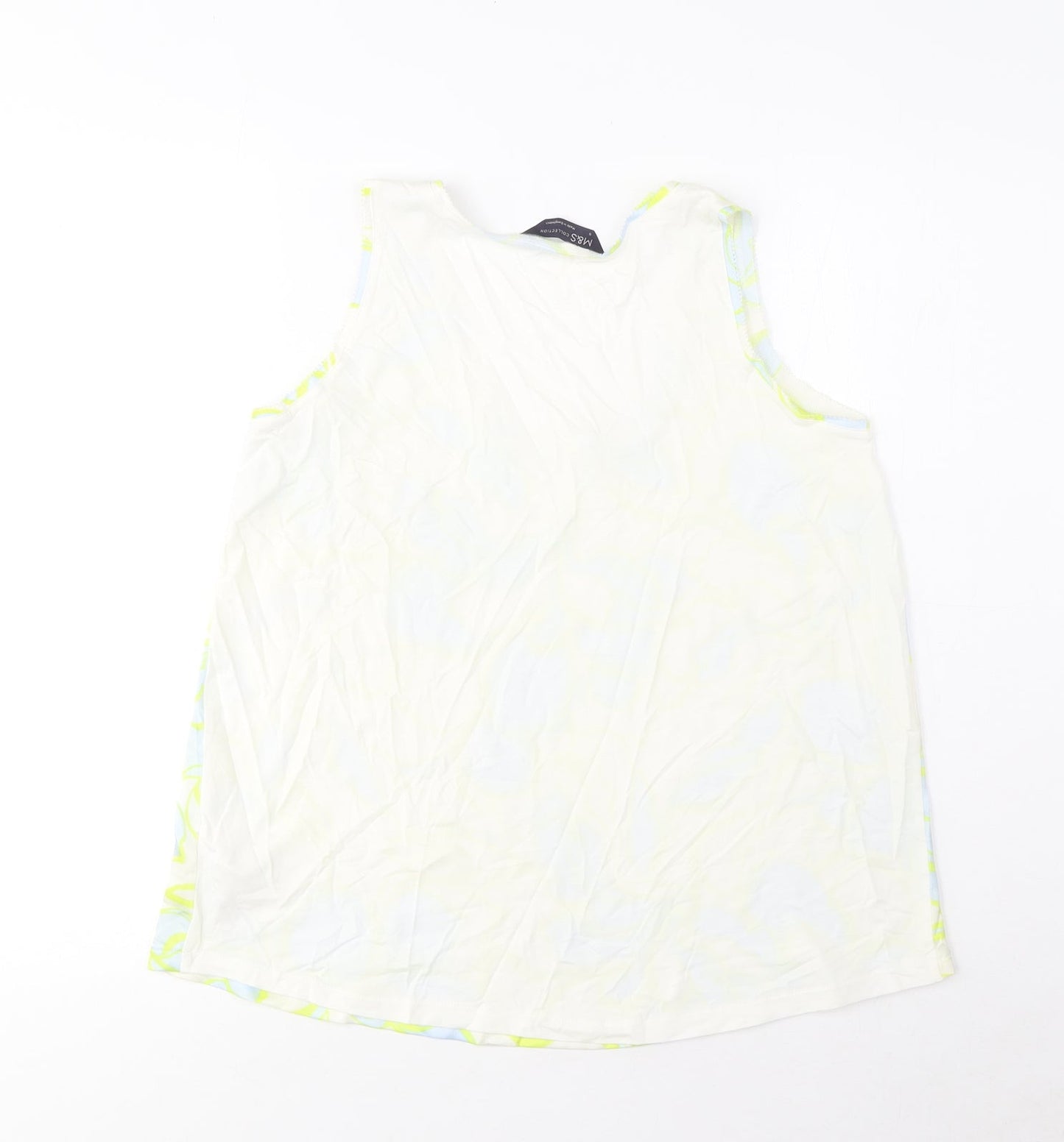 Marks and Spencer Womens Multicoloured Geometric Polyester Basic T-Shirt Size 6 Scoop Neck