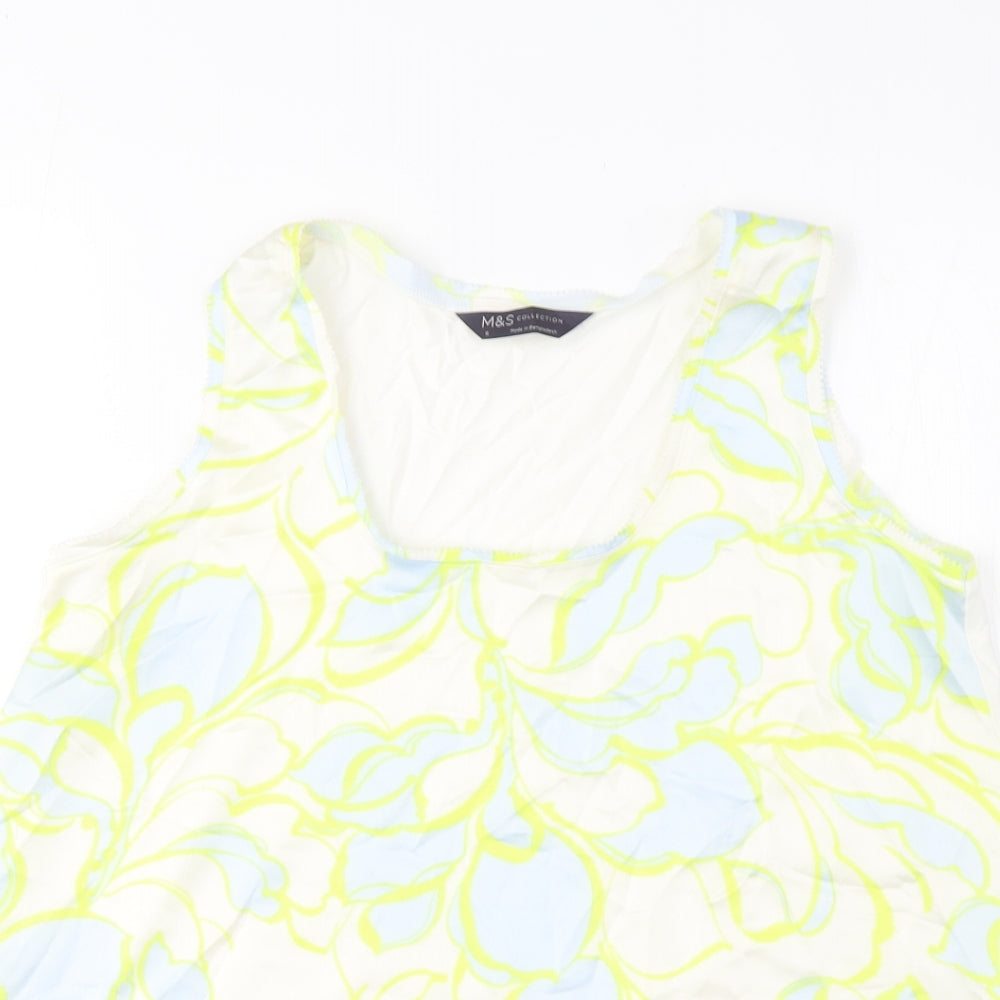 Marks and Spencer Womens Multicoloured Geometric Polyester Basic T-Shirt Size 6 Scoop Neck