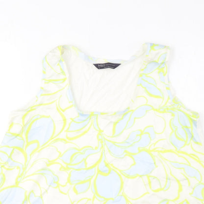 Marks and Spencer Womens Multicoloured Geometric Polyester Basic T-Shirt Size 6 Scoop Neck
