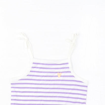 Marks and Spencer Girls Purple Striped Cotton Cropped Tank Size 2-3 Years Square Neck Pullover - Embroidered, Heart