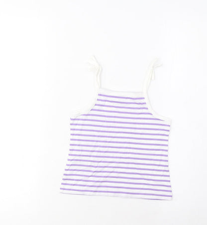 Marks and Spencer Girls Purple Striped Cotton Cropped Tank Size 2-3 Years Square Neck Pullover - Embroidered, Heart