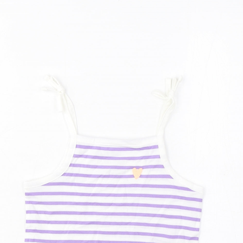 Marks and Spencer Girls Purple Striped Cotton Cropped Tank Size 2-3 Years Square Neck Pullover - Embroidered, Heart