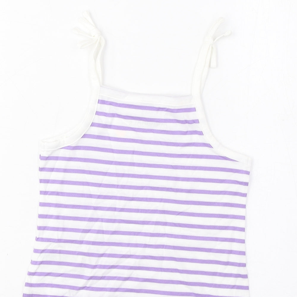 Marks and Spencer Girls Purple Striped Cotton Cropped Tank Size 2-3 Years Square Neck Pullover - Embroidered, Heart