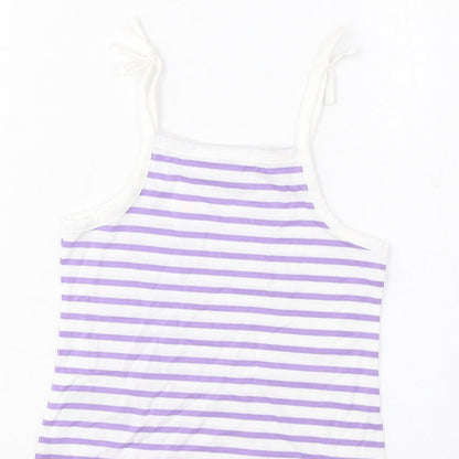 Marks and Spencer Girls Purple Striped Cotton Cropped Tank Size 2-3 Years Square Neck Pullover - Embroidered, Heart