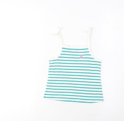 Marks and Spencer Girls Green Striped Cotton Cropped Tank Size 2-3 Years Square Neck Pullover