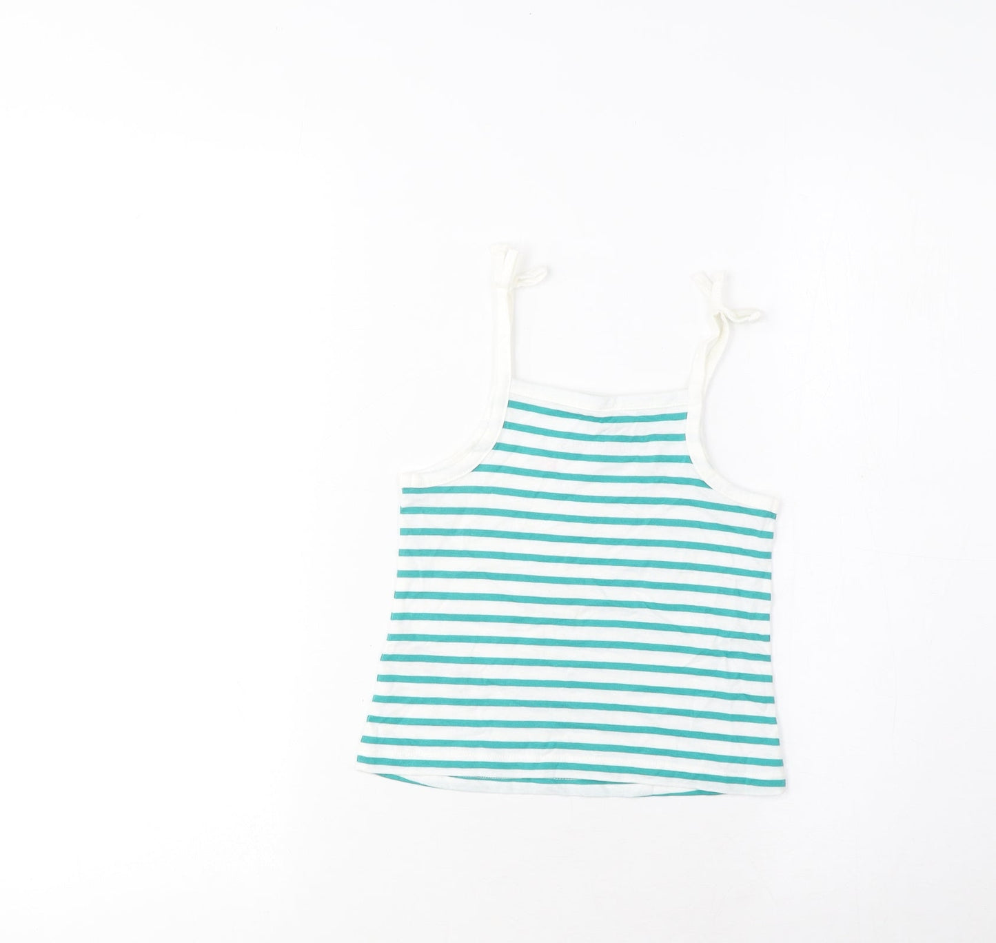 Marks and Spencer Girls Green Striped Cotton Cropped Tank Size 2-3 Years Square Neck Pullover