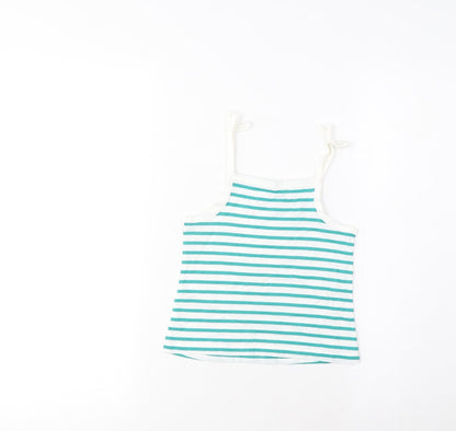 Marks and Spencer Girls Green Striped Cotton Cropped Tank Size 2-3 Years Square Neck Pullover
