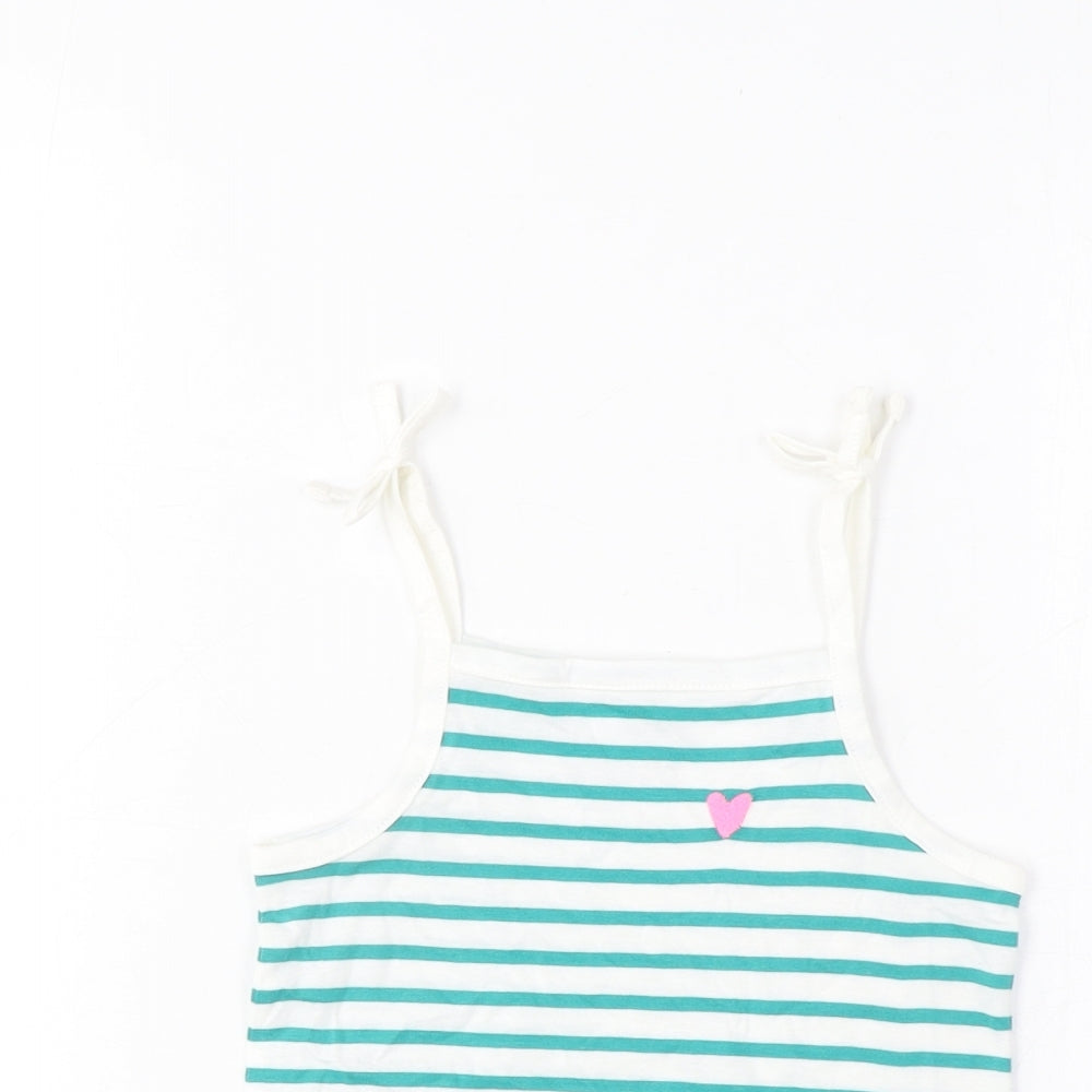 Marks and Spencer Girls Green Striped Cotton Cropped Tank Size 2-3 Years Square Neck Pullover