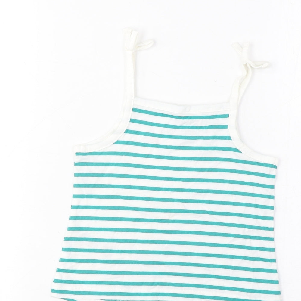 Marks and Spencer Girls Green Striped Cotton Cropped Tank Size 2-3 Years Square Neck Pullover