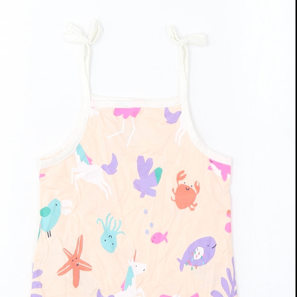 Marks and Spencer Girls Beige Geometric Cotton Cropped Tank Size 2-3 Years Square Neck Pullover