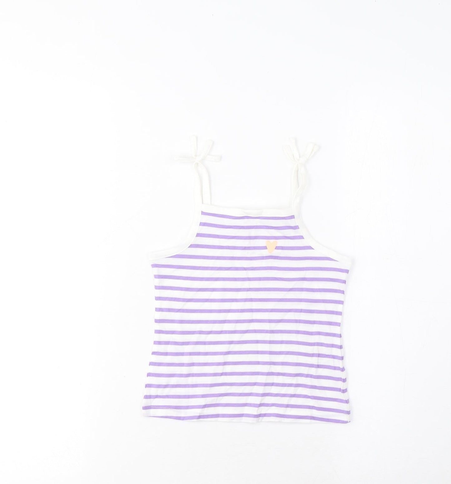 Marks and Spencer Girls Purple Striped Cotton Cropped Tank Size 2-3 Years Square Neck Pullover - Embroidered, Heart