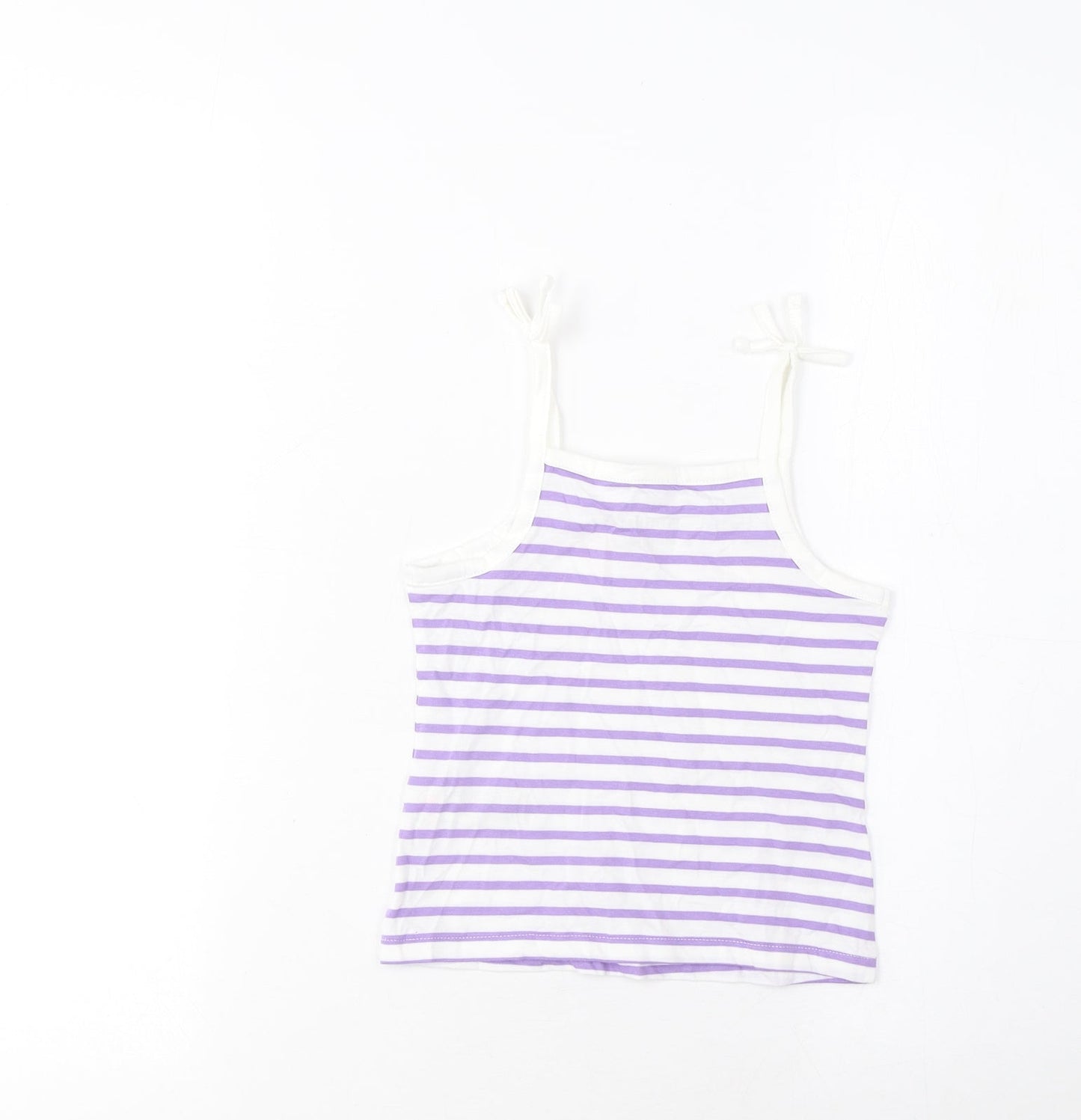 Marks and Spencer Girls Purple Striped Cotton Cropped Tank Size 2-3 Years Square Neck Pullover - Embroidered, Heart