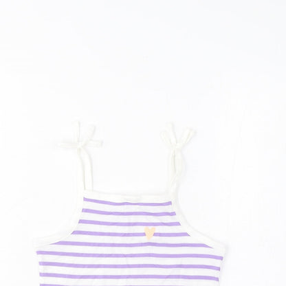 Marks and Spencer Girls Purple Striped Cotton Cropped Tank Size 2-3 Years Square Neck Pullover - Embroidered, Heart