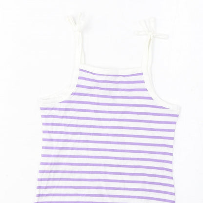 Marks and Spencer Girls Purple Striped Cotton Cropped Tank Size 2-3 Years Square Neck Pullover - Embroidered, Heart