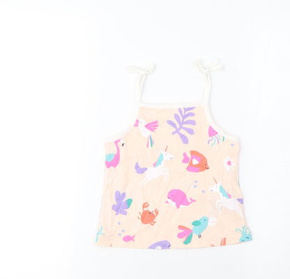 Marks and Spencer Girls Beige Geometric Cotton Cropped Tank Size 2-3 Years Square Neck Pullover