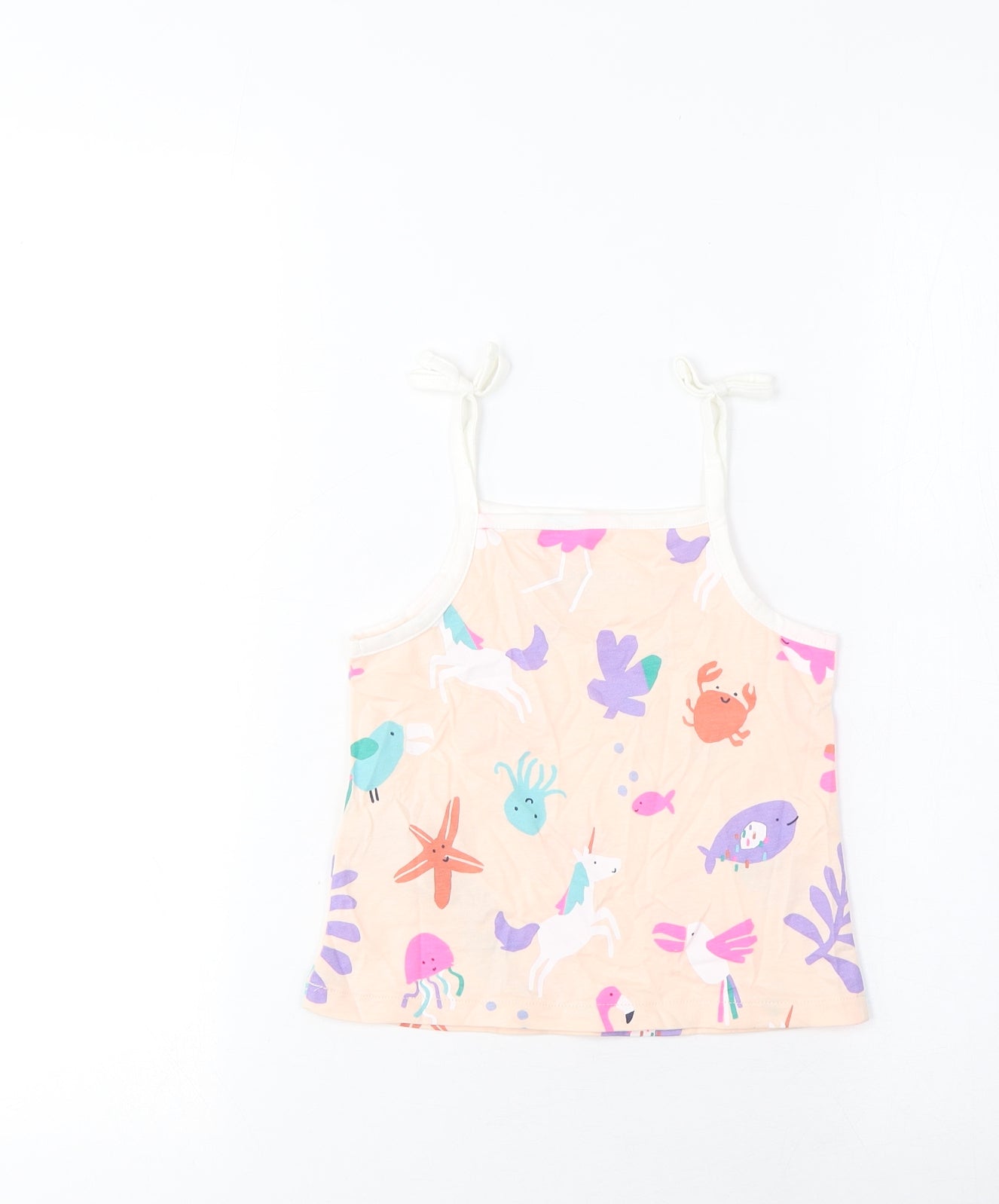 Marks and Spencer Girls Beige Geometric Cotton Cropped Tank Size 2-3 Years Square Neck Pullover