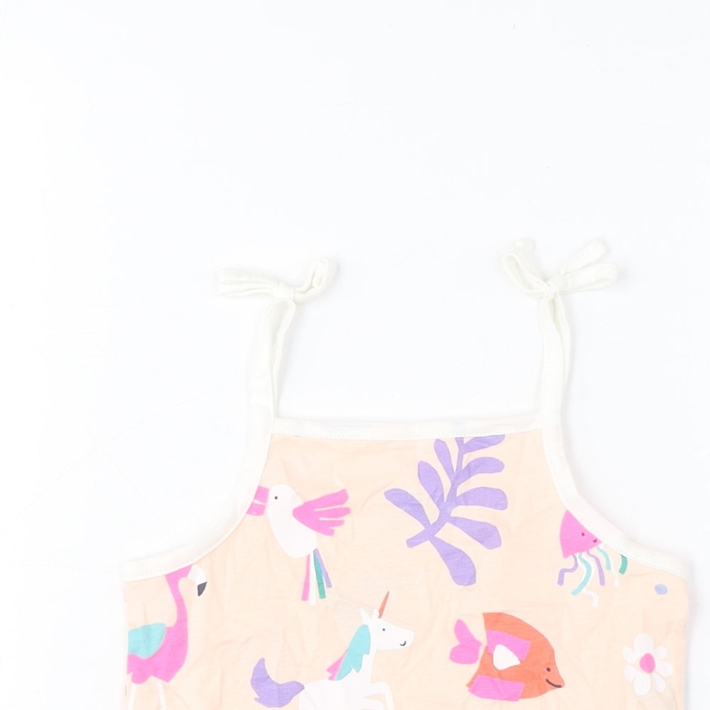 Marks and Spencer Girls Beige Geometric Cotton Cropped Tank Size 2-3 Years Square Neck Pullover