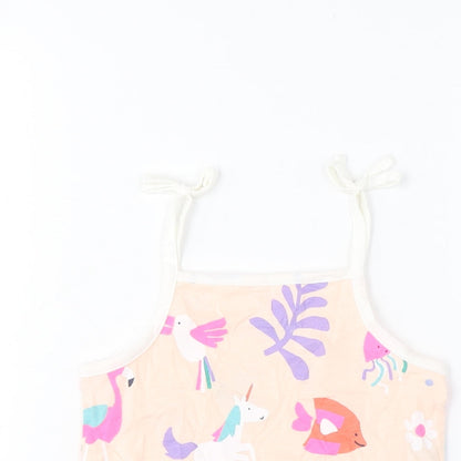 Marks and Spencer Girls Beige Geometric Cotton Cropped Tank Size 2-3 Years Square Neck Pullover