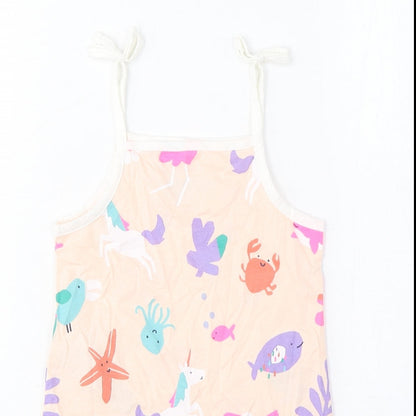 Marks and Spencer Girls Beige Geometric Cotton Cropped Tank Size 2-3 Years Square Neck Pullover