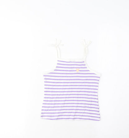 Marks and Spencer Girls Purple Striped Cotton Cropped Tank Size 2-3 Years Square Neck Pullover - Embroidered, Heart