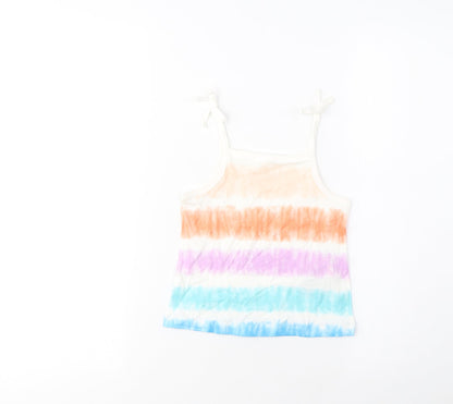 Marks and Spencer Girls Multicoloured Striped Cotton Cropped Tank Size 3-4 Years Square Neck Pullover