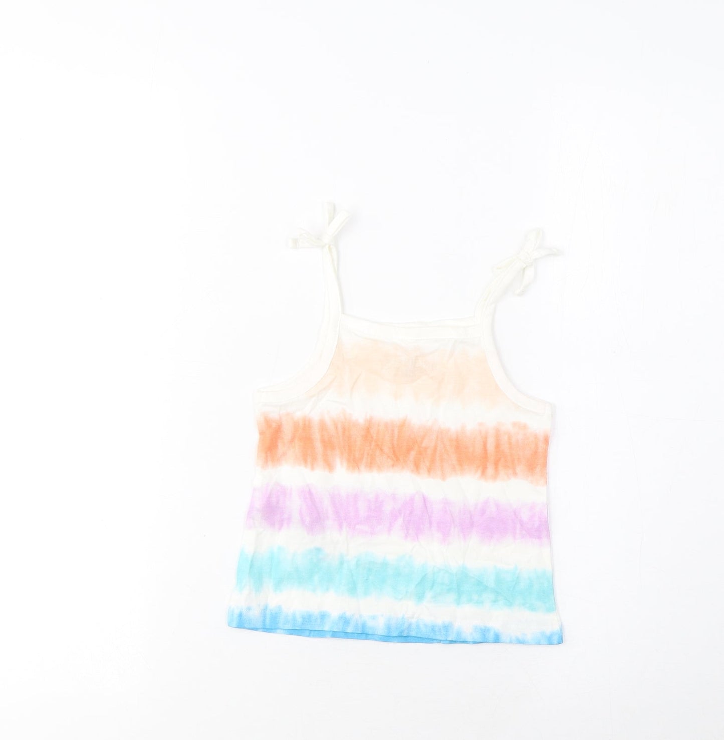 Marks and Spencer Girls Multicoloured Striped Cotton Cropped Tank Size 3-4 Years Square Neck Pullover