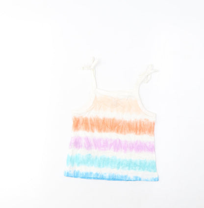 Marks and Spencer Girls Multicoloured Striped Cotton Cropped Tank Size 3-4 Years Square Neck Pullover