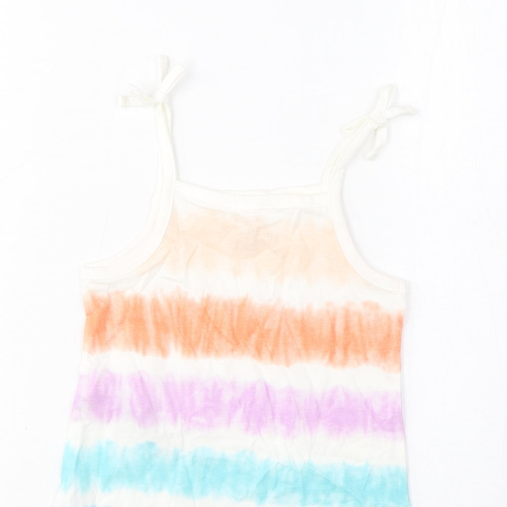 Marks and Spencer Girls Multicoloured Striped Cotton Cropped Tank Size 3-4 Years Square Neck Pullover
